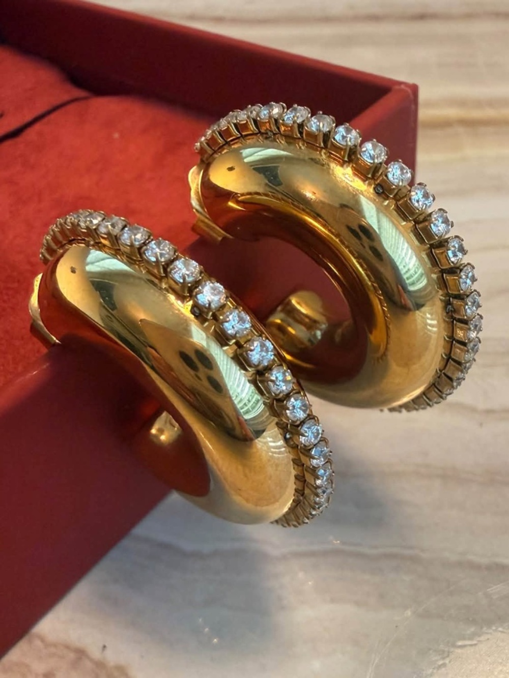 Gold Huggie Hoop Earrings With CZ Crystals